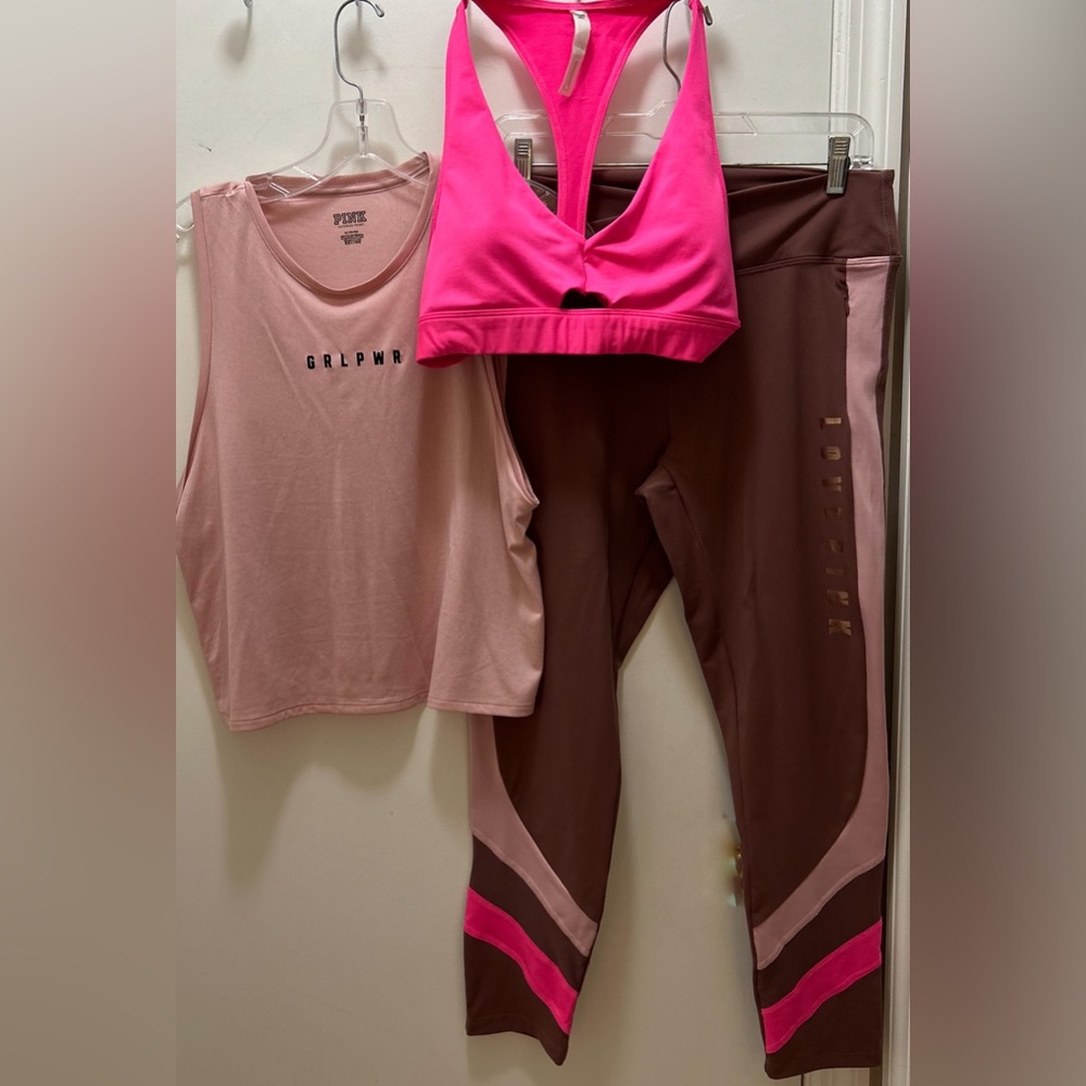PINK Victoria's Secret Brown Leggings with Pink Highlights